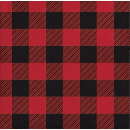 Party Central Club Pack of 192 Red and Black Buffalo Plaid Beverage Napkins 5"