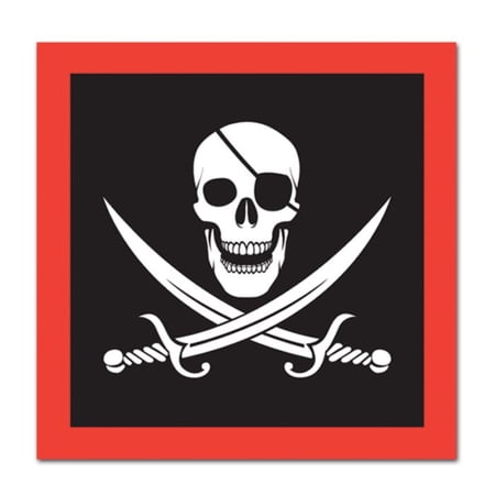 Club Pack of 192 Red and Black Pirate Flag Square Disposable Luncheon Party Napkins 6.5"