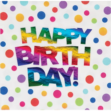 Party Central Club Pack of 192 White and Gold “Happy Birthday!” Luncheon Disposable Napkins 6.5”