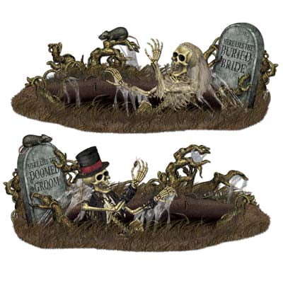 Party Central Club Pack of 24 Brown Doomed Groom and Buried Bride Halloween Props 63.6"