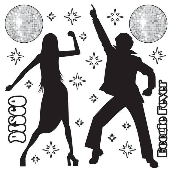 Club Pack of 264 Black Disco Balls and Silhouette Wall Decor 5.25'