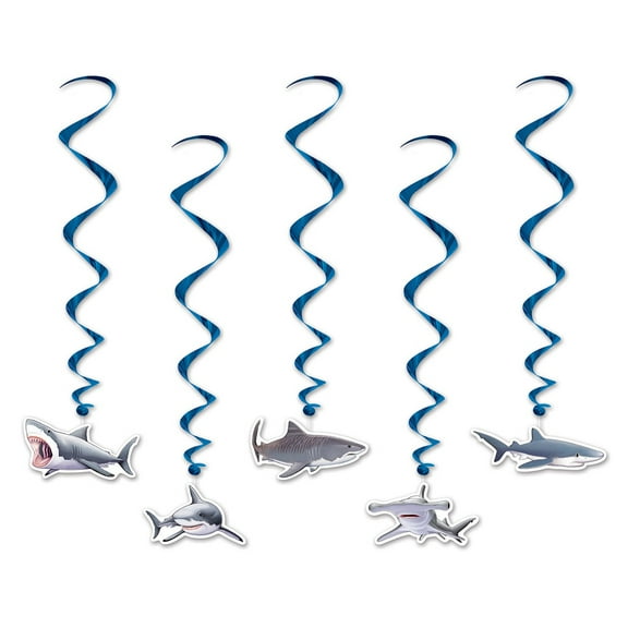 Party Central Club Pack of 30 Blue and Gray Under the Sea Shark Whirl Decors 36"