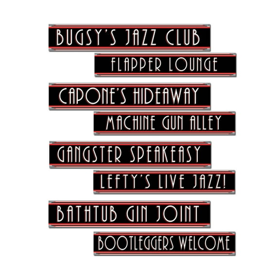 Party Central Club Pack of 48 Black and Red Gangster Roaring 20's Street Sign Cutout Party Decors