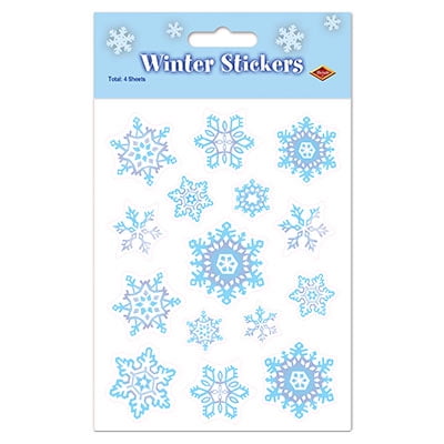 Club Pack of 48 Blue and White Snowflake Christmas Sticker Sheets 7.5"