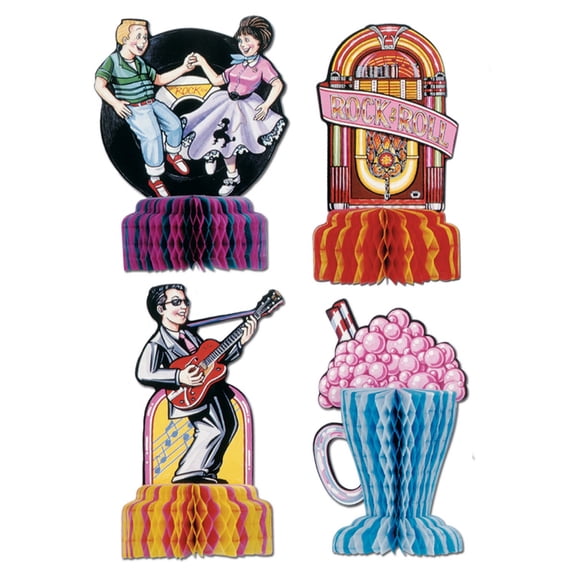 Club Pack of 48 Vibrantly Colored Fabulous 50's Rock and Roll Mini Centerpiece Decors 5"
