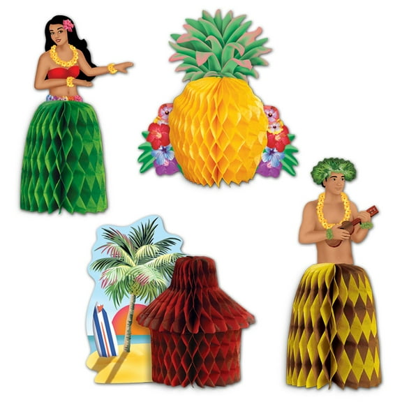 Party Central Club Pack of 48 Yellow and Green Hawaiian Luau Mini Honeycomb Playmate Centerpiece