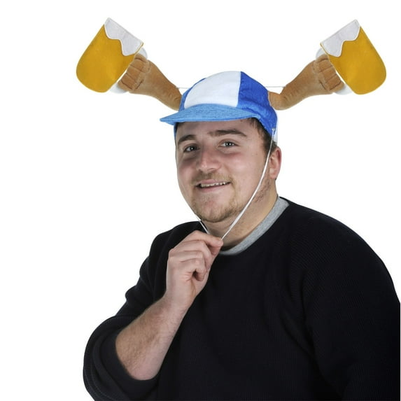 Club Pack of 6 Blue and White Men Adult Oktoberfest Mugs Shaker Cap with Drawstring - One Size