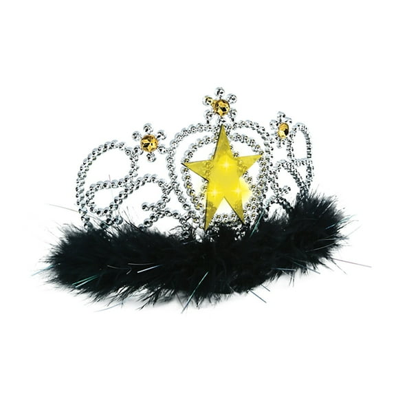 Party Central Club Pack of 6 Silver and Black Women Adult Light-Up Star Tiaras - One Size