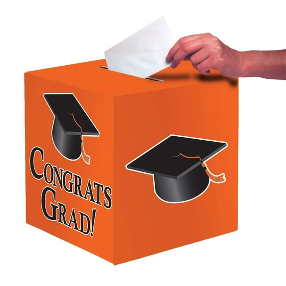 Party Central Congrats Grad Cube Shaped Party Card Boxes - 9" - Orange and Black- Pack of 6