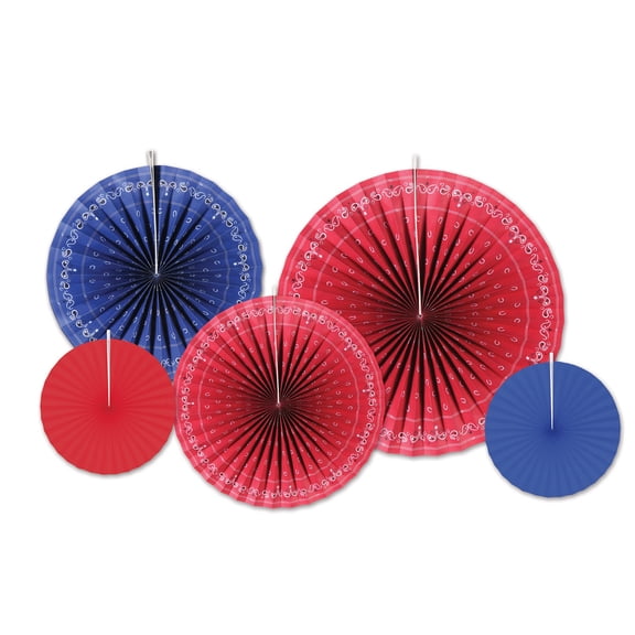 Party Central Club Pack of 60 Blue and Red Bandana Hanging Fans 16"