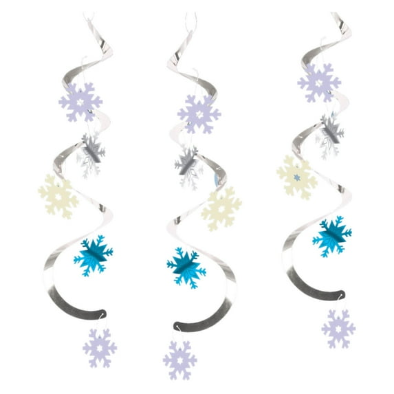Club Pack of 60 Blue and Silver Snowflakes Dizzy Dangler Hanging Party Decorations 24"