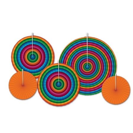 Party Central Club Pack of 60 Multi-Color Rainbow Hanging Fans 16"