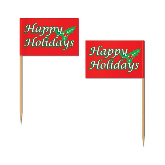 Club Pack of 600 Red and Green "Happy Holidays" Christmas Cocktail Picks 2.5"