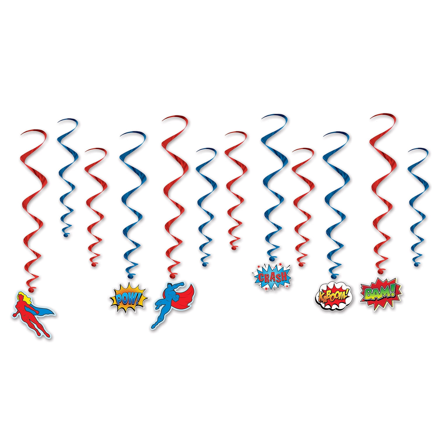 Party Central Club Pack of 72 Red and Blue Superhero Spiral Whirls 31"