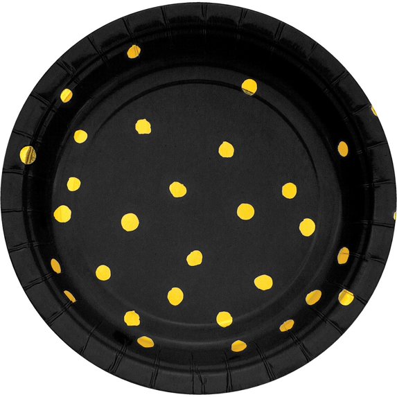Party Central Club Pack of 96 Black Velvet and Yellow Foil Stamped Luncheon Plates 7"