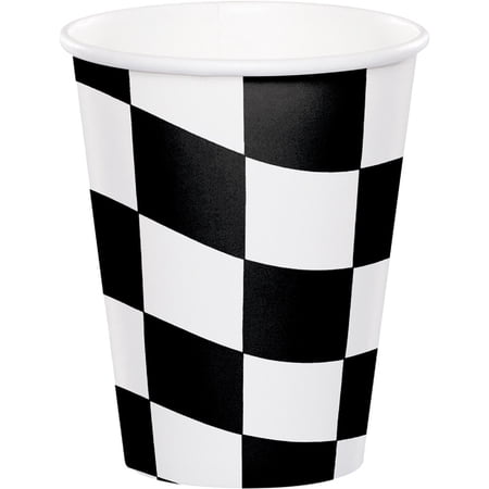 Club Pack of 96 Black and White Checkered Disposable Plastic Drinking Party Tumbler Cups 9 oz.