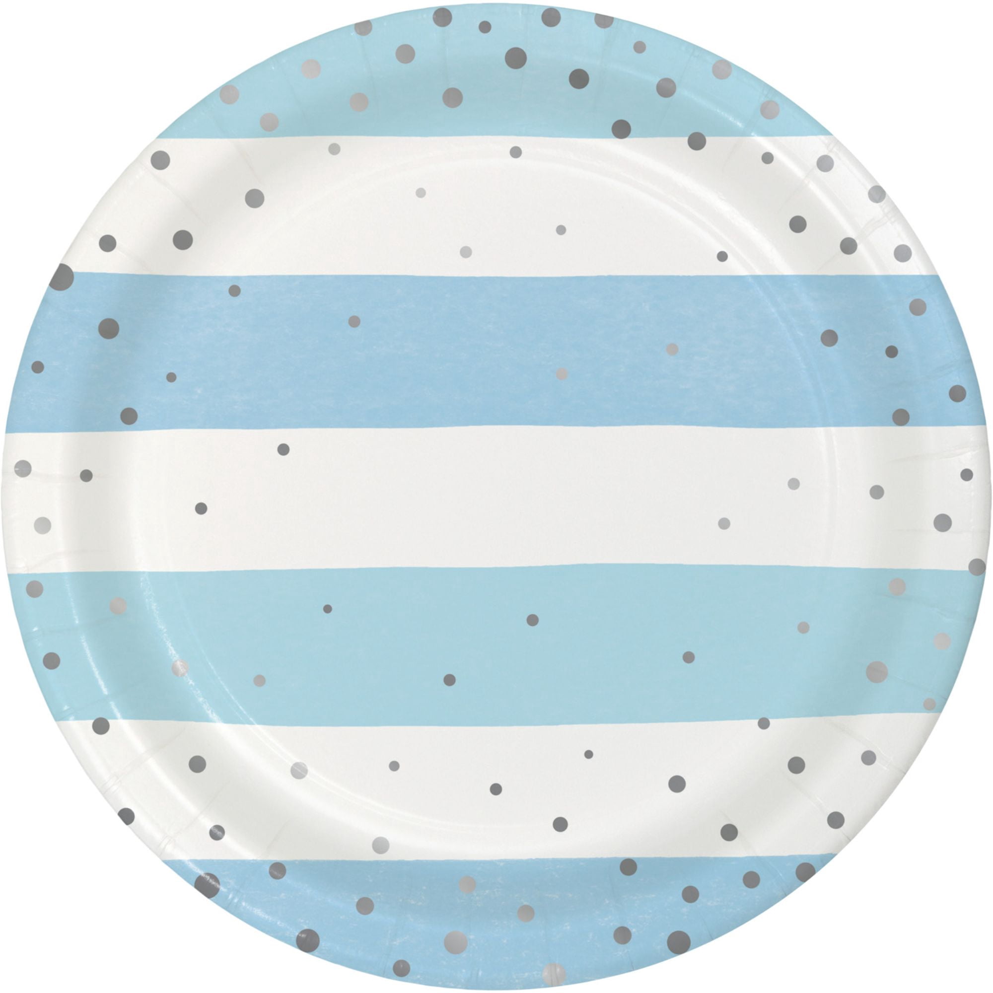 Party Central Club Pack of 96 Blue and Silver Disposable Striped Foil Round Paper Luncheon Plates 7"