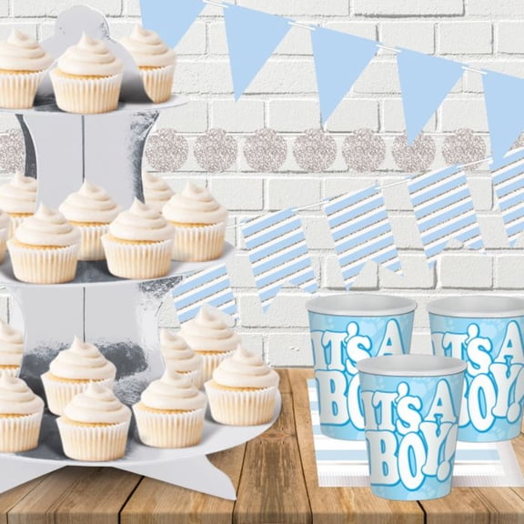 Club Pack of 96 Blue and White "It's a Boy!" Disposable Paper Drinking Party Tumbler Cups 9 oz.
