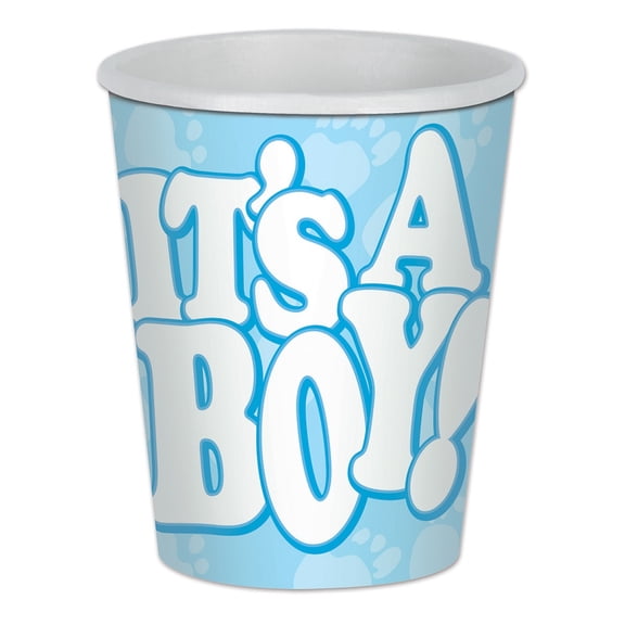 Club Pack of 96 Blue and White "It's a Boy!" Disposable Paper Drinking Party Tumbler Cups 9 oz.