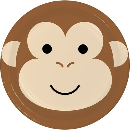 Party Central Club Pack of 96 Brown and Black Disposable Monkey Face Round Paper Dinner Plates 9"
