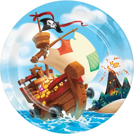 Party Central Pirate Treasure Ship Disposable Round Party Plates - 8.75" - Multicolor - Club Pack of