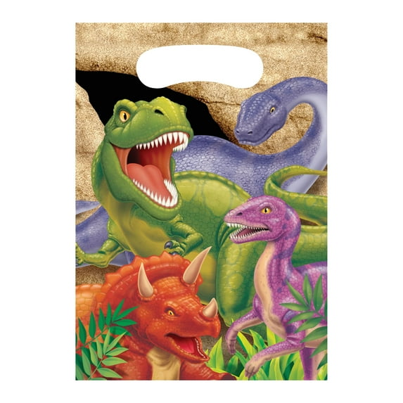 Party Central Club Pack of 96 Green and Purple Dino Blast Loot Bags 9"