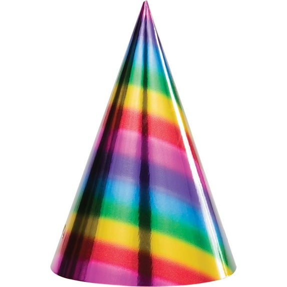 Party Central Club Pack of 96 Multi-Colored Rainbow Foil Birthday Party Cone Hats 8"