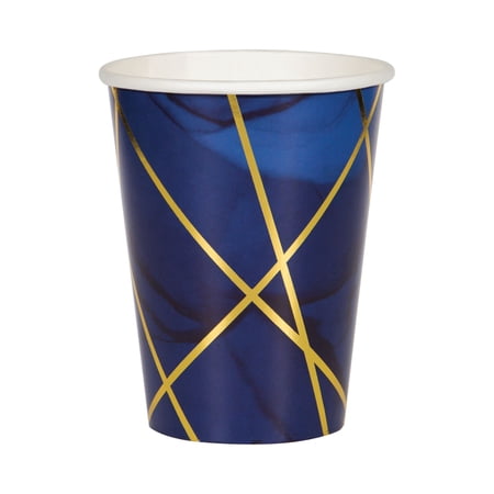 Club Pack of 96 Navy Blue and Gold Foil Disposable Paper Drinking Party Tumbler Cups 12 oz.