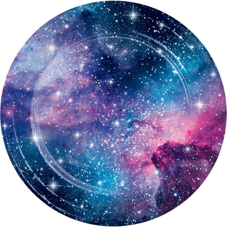 Party Central Club Pack of 96 Navy Blue and Pink Galaxy Party Round Dinner Plates 8.75"