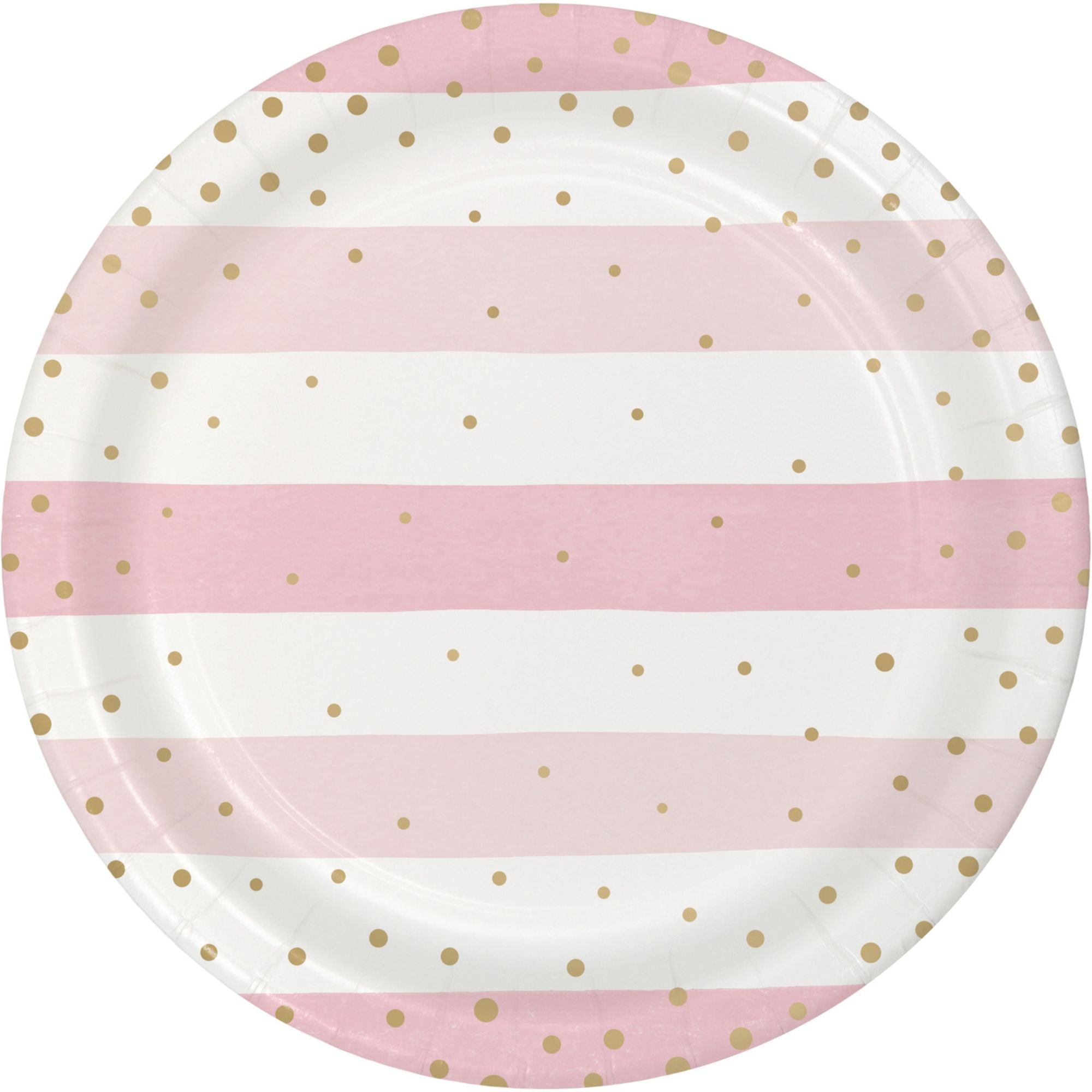 Party Central Club Pack of 96 Pink and Gold Disposable Striped Paper Round Party Plates 9"