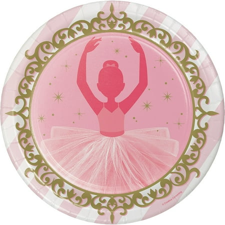 Party Central Club Pack of 96 Pink and Gold Twinkle Toes Ballerina Dinner Plates 8.75"