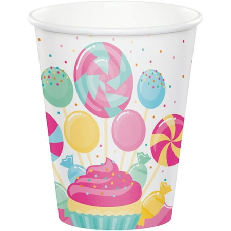 Club Pack of 96 Pink and White Candy Bouquet Disposable Cups 8 oz.