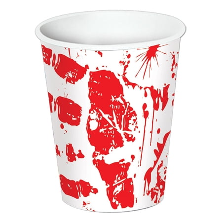 Party Central Club Pack of 96 White and Red Bloody Handprint Halloween Disposable Drinking Cups 9oz.