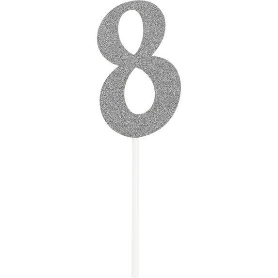 Party Central Glittered 8 Party Cake Dessert Toppers - 6” - Silver - Club pack of 12