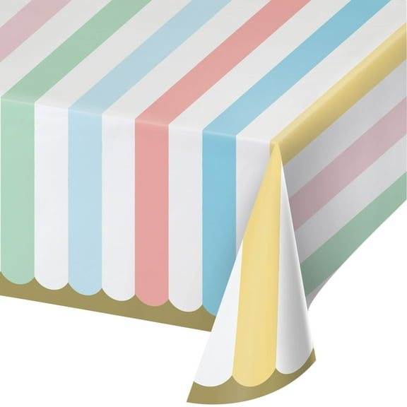 Pack of 6 White and Yellow Striped Party Tablecloths 54" x 102"