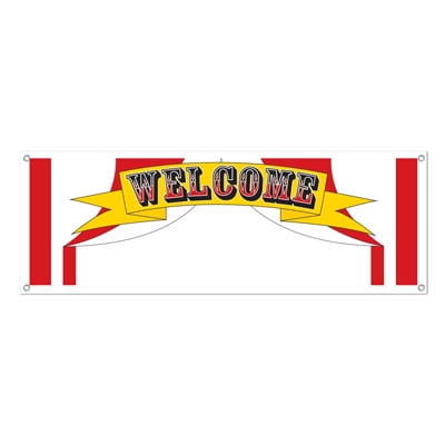 Party Central Pack of 12 Red and Yellow Circus Carnival 'Welcome' Banners with Grommets 5'