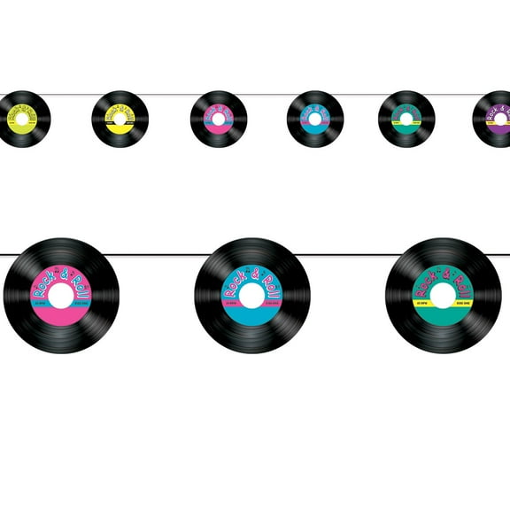 Pack of 12 Vibrantly Colored Rock and Roll Record Party Streamers Wall Decors 13.5"