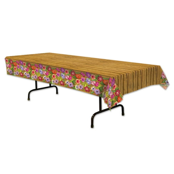 Party Central Pack of 12 Yellow Luau Bamboo and Flower Rectangular Table Covers 54" x 108"