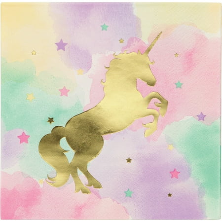 Party Central Pack of 192 Fresh Mint and Classic Pink Unicorn Sparkle Foil Stamped 3-Ply Luncheon