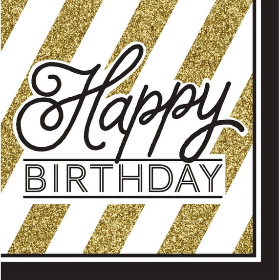 Pack of 192 Gold and White Striped Disposable "Happy Birthday" Party Luncheon Napkins 6.5"