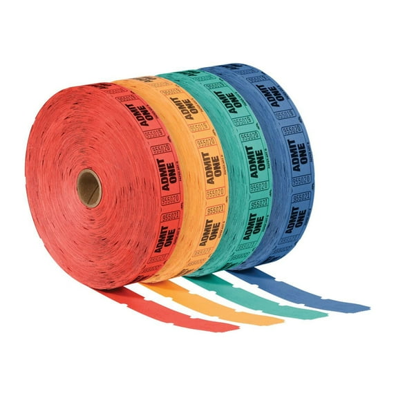 Pack of 4 Red and Green Admit One Decorative Party Ticket Rolls 1"