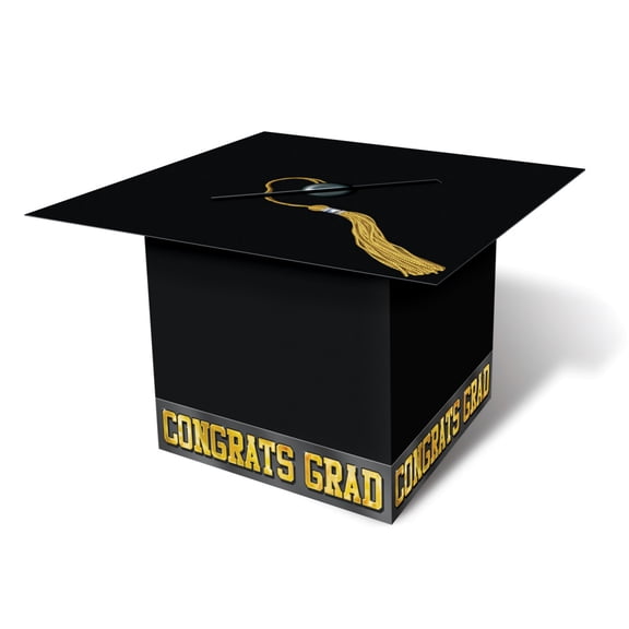 Pack of 6 Black and Gold Graduation Cap "CONGRATS GRAD" Party Gift Card Boxes 8.5"
