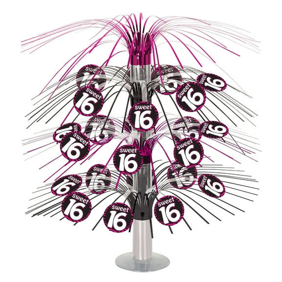 Party Central Pack of 6 Black and Pink Metallic Zebra Print "Sweet 16" Cascade Table Centerpieces