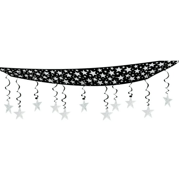Party Central Pack of 6 Black and Silver Hollywood Party Stars Hanging Ceiling Decors 12'