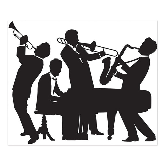Party Central Pack of 6 Black and White Roaring Jazz Band Mural Wall Decor 6'