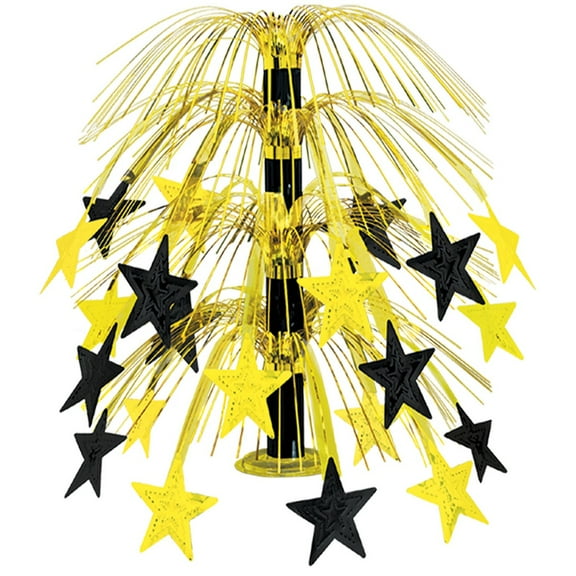 Party Central Pack of 6 Black and Yellow Cascade Star Cut-Out Table Centerpiece Decors 18"