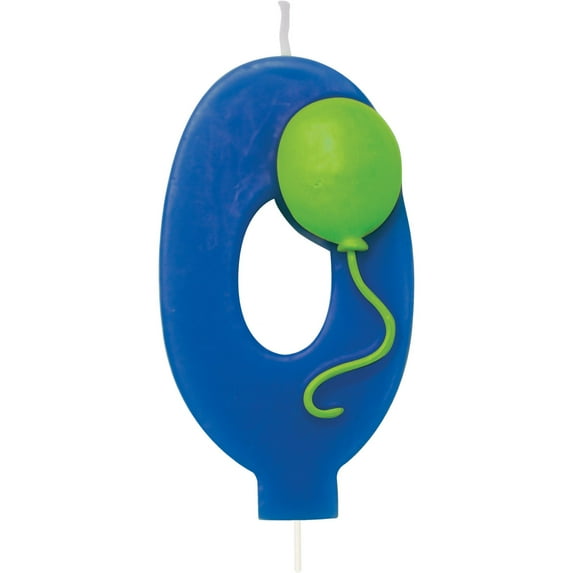 Party Central Pack of 6 Blue and Lime Green Molded Numeral "0" with Balloon Birthday Party Candles
