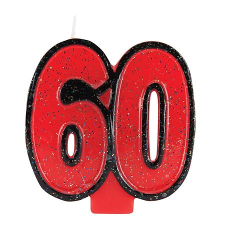 Party Central Pack of 6 Fire Engine Red and Black Bold Glitter Molded Numeral "60" Party Candles