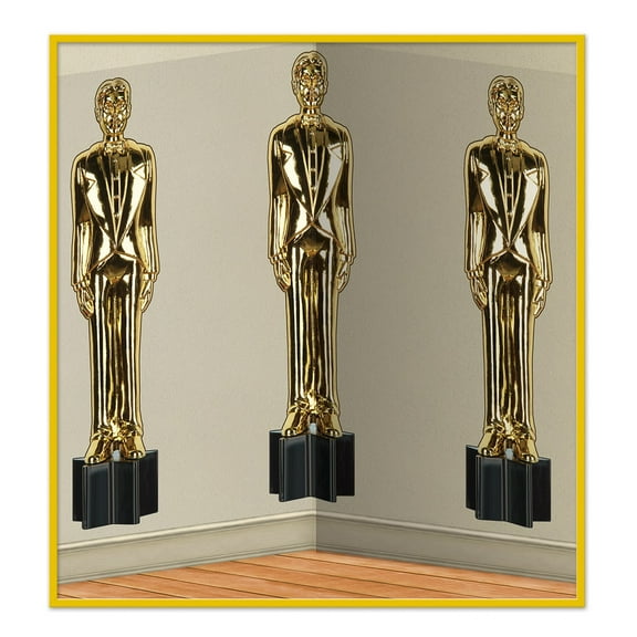 Party Central Pack of 6 Gold Award Male Statuettes Photo Backdrop Wall Decor 30'
