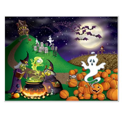 Party Central Pack of 6 Green and Orange Halloween Scene Insta-Mural Photo Backdrops 6'
